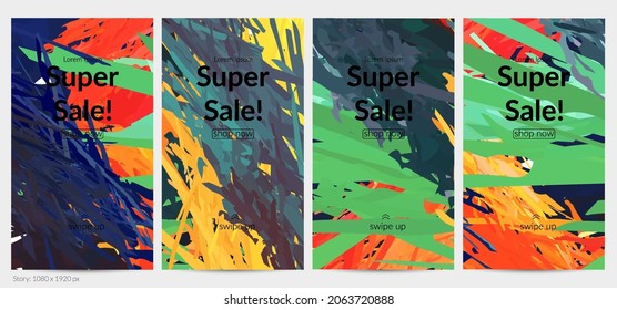 Abstract vector social media post background with colorful feather layered shapes. Bright multicolored dimensional artistic promotion template. Brush stroke watercolor digital paint design elements.