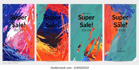 Abstract vector social media post background with colorful feather layered shapes. Bright multicolored dimensional artistic promotion template. Brush stroke watercolor digital paint design elements.