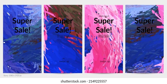 Abstract vector social media post background with colorful feather layered shapes. Bright multicolored dimensional artistic promotion template. Brush stroke watercolor digital paint design elements.