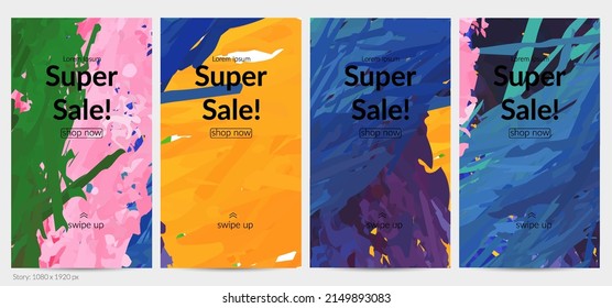 Abstract vector social media post background with colorful feather layered shapes. Bright multicolored dimensional artistic promotion template. Brush stroke watercolor digital paint design elements.