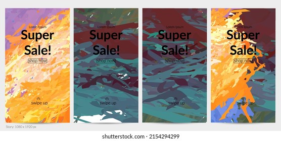 Abstract vector social media post background with colorful feather layered shapes. Bright multicolored dimensional artistic promotion template. Brush stroke watercolor digital paint design elements.