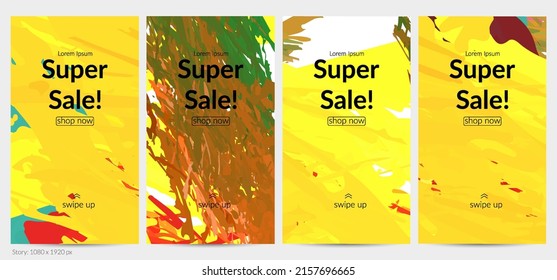 Abstract vector social media post background with colorful feather layered shapes. Bright multicolored dimensional artistic promotion template. Brush stroke watercolor digital paint design elements.