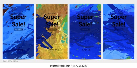 Abstract vector social media post background with colorful feather layered shapes. Bright multicolored dimensional artistic promotion template. Brush stroke watercolor digital paint design elements.