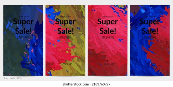 Abstract vector social media post background with colorful feather layered shapes. Bright multicolored dimensional artistic promotion template. Brush stroke watercolor digital paint design elements.