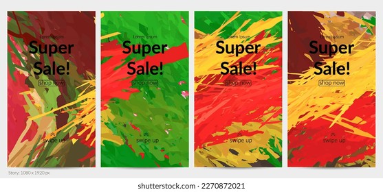 Abstract vector social media post background with colorful feather layered shapes. Bright multicolored dimensional artistic promotion template. Brush stroke watercolor digital paint design elements.