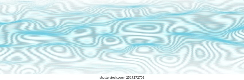 Abstract vector soft blue line art wave design. Artistic background. Water ripple, soft liquid effect. Smooth, vibrant and minimalistic ocean with calm surface.