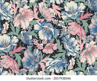 abstract vector solid flowers arrangement with solid background, all over design for textile printing factory