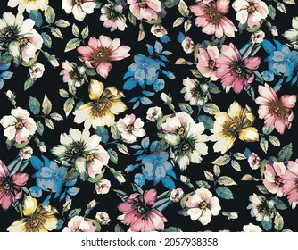 abstract vector solid flowers arrangement with solid background, all over design for textile printing factory