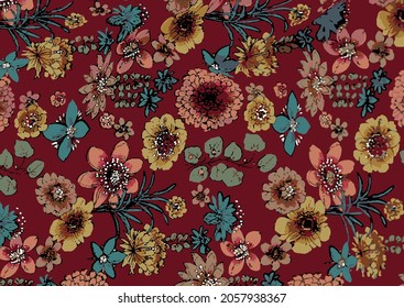 abstract vector solid flowers arrangement with solid background, all over design for textile printing factory