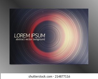 Abstract vector space background with concentric star trails and colorful eclipse.