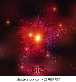 Abstract vector space background. Explosion of glowing particles. Christmas star. Futuristic technology style. Elegant background for business presentations or gift cards.EPS10