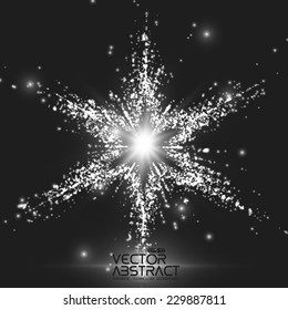 Abstract vector space background. Explosion of glowing particles. Christmas star. Futuristic technology style. Elegant background for business presentations or gift cards.EPS10