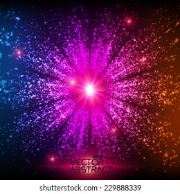 Abstract vector space background. Explosion of glowing particles. Futuristic technology style. Elegant background for business presentations or gift cards.EPS10