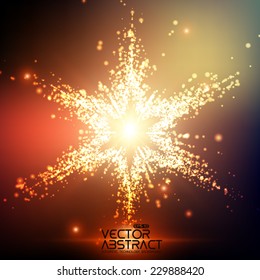 Abstract vector space background. Explosion of glowing particles. Christmas star. Futuristic technology style. Elegant background for business presentations or gift cards.EPS10