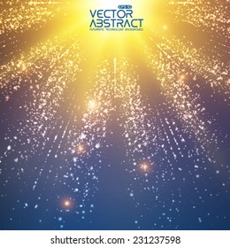 Abstract vector space background. Explosion of glowing particles and light rays. Futuristic technology style. Elegant background for business presentations or gift cards.EPS10