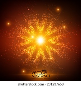 Abstract vector space background. Explosion of glowing particles and light rays. Futuristic technology style. Elegant background for business presentations or gift cards.EPS10