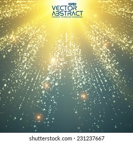 Abstract vector space background. Explosion of glowing particles and light rays. Futuristic technology style. Elegant background for business presentations or gift cards.EPS10