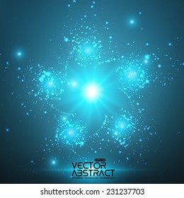Abstract vector space background. Explosion of glowing particles and light rays. Futuristic technology style. Elegant background for business presentations or gift cards.EPS10