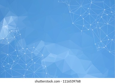 Abstract vector space blue background. Chaotically connected points and polygons flying in space. Flying debris. Futuristic technology style. Elegant background for business presentations.