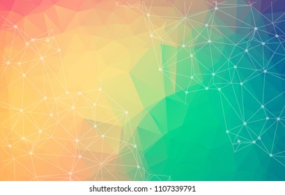 Abstract vector space colorful background. Chaotically connected points and polygons flying in space. Flying debris. Futuristic technology style. Elegant background for business presentations.
