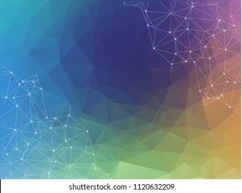 Abstract vector space colorful background. Chaotically connected points and polygons flying in space. Flying debris. Futuristic technology style. Elegant background for business presentations.