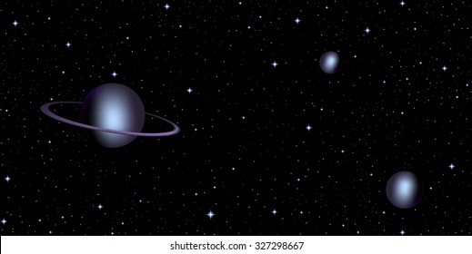 Abstract vector space composition with planets and stars in outer space