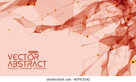 Abstract vector space light red background. Chaotically connected points and polygons flying in space. Flying debris. Futuristic technology style. Elegant background for business presentations. 