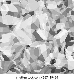 Abstract vector space monochrome background. Chaotically fluid connected points and polygons debris flying in space. Futuristic technology style. Elegant background for business presentations.