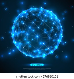 Abstract vector sphere. Futuristic technology wireframe mesh polygonal element. Connection Structure. Digital Data Visualization. Social Network Graphic Concept