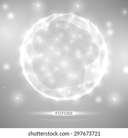 Abstract vector sphere. Futuristic technology wireframe mesh polygonal element. Connection Structure. Digital Data Visualization. Social Network Graphic Concept
