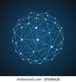 Abstract vector sphere. Futuristic technology wireframe mesh polygonal element. Connection Structure. Geometric Modern Technology Concept. Digital Data Visualization.
