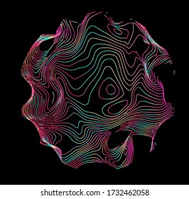 Abstract vector sphere in vibrant holographic and neon colors. Futuristic technology fluid wireframe. Visualization of Digital Data, Social Network or Science and Biology concept.