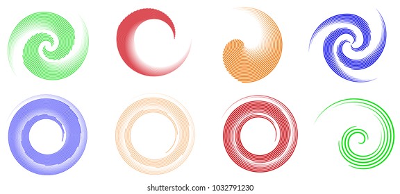 Abstract vector spiral elements, radial colorful geometric patterns