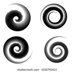 Abstract vector spiral elements, radial geometric striped patterns