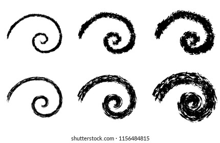 Abstract vector spiral elements, radial geometric dry brush strokes patterns
