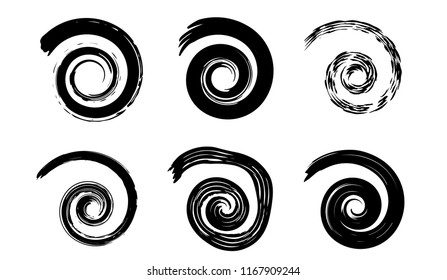 Abstract vector spiral elements, radial geometric dry brush strokes patterns