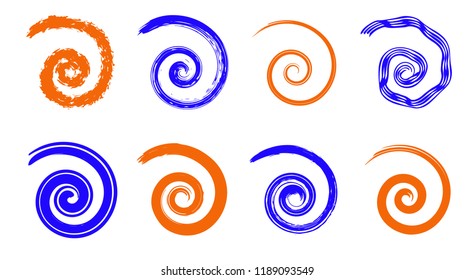 Abstract vector spiral elements, radial geometric dry brush strokes patterns