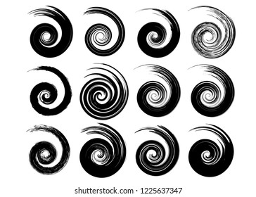 Abstract vector spiral elements, radial geometric dry brush strokes patterns