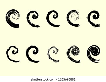 Abstract vector spiral elements, radial geometric dry brush strokes patterns