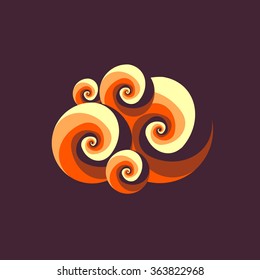 Abstract vector spiral logo. Caramel candy icon. Creamy dessert image. Seashell sign. Fire symbol. Wavy element. Tendril texture. Smoke illustration. Hurricane sign. Tornado image. Natural disaster.