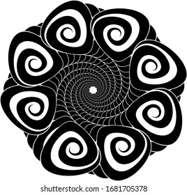 Forma espiral vector abstracta sobre un fondo blanco. Espiral aislada, plantilla para el diseño, efecto hipnótico. Eps 10.