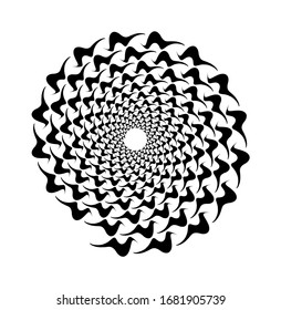 Abstract vector spiral shape on a white background. Isolated waves, ripples spiral, template for design, hypnotic effect. Eps 10.