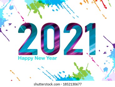 abstract vector splatter color of 2021 Happy New Year background. color design background. Vector illustration design