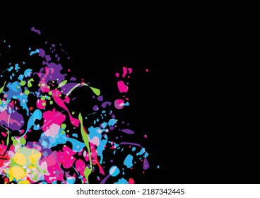 Abstract vector splatter color on black color background design. illustration vector design.