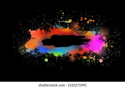Abstract vector splatter multi color on black color background design. illustration vector design background.