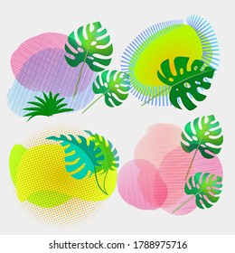 Abstract vector spots. Summer banners set with gradient shapes, tropical leaves. Ready element for advertising and sale event design.