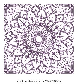 Abstract vector square lace design in mono line style - background, decorative element