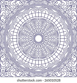 Abstract vector square lace design in mono line style - background, decorative element