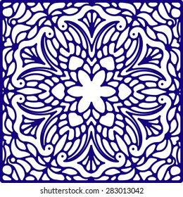 Abstract vector square lace design in blue color - background, decorative element
