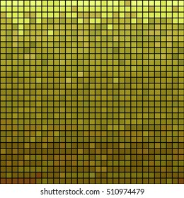 Abstract vector square mosaic. Golden in pixel style.